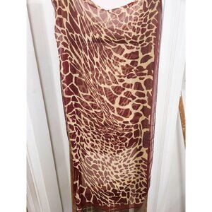 Long Sheer Animal Print Scarf in Wine Tone Abstract Shape Head and Neck